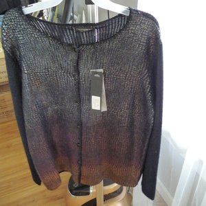 CECILIA BERETTI NEW COTTON BLACK WITH OMBRE ANIMAL PRINT GLOSS PAINT CARDIGAN  M